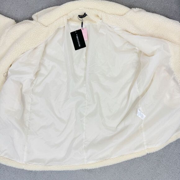 Pretty Little Thing Faux Sherpa Double Breasted Teddy Coat Cream 10 Borg Lapel - Picture 12 of 16